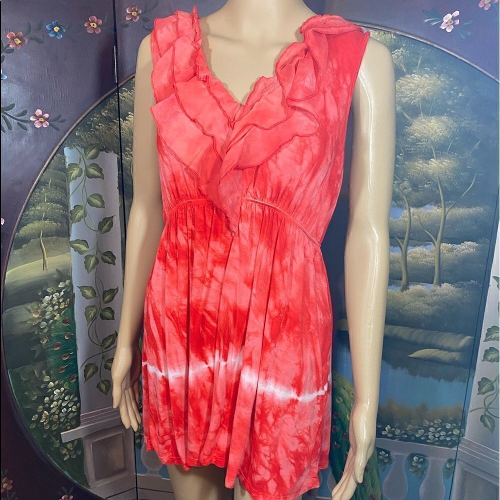 One World Orange and White Tie Dyed Sleeveless Dress Size Small